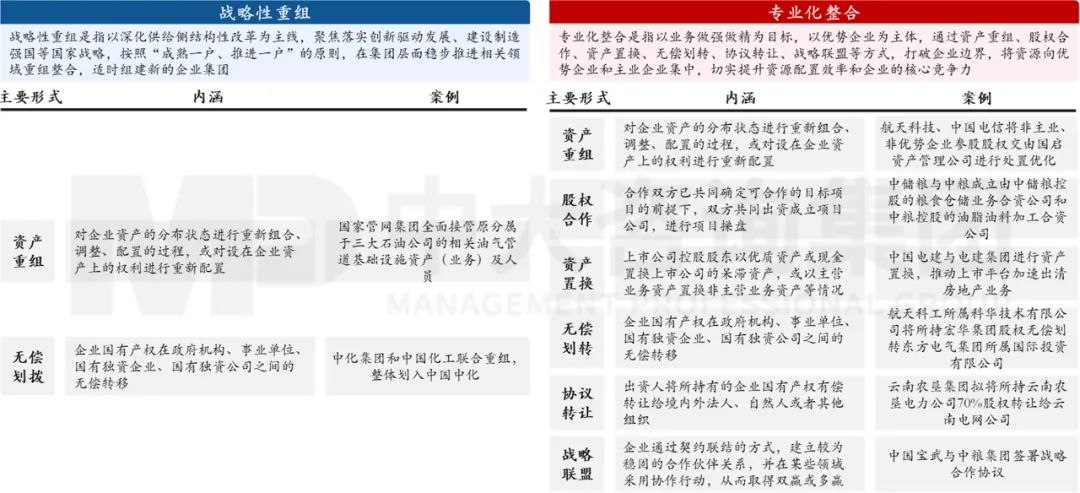 圖 3 戰(zhàn)略性重組與專業(yè)化整合的對比